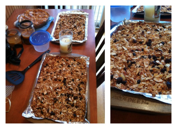 Coconut almond granola. Baked to give as a gift. Don't worry, I saved some for myself too ;)