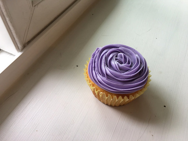 purple rosette vanilla cupcake with vanilla buttercream