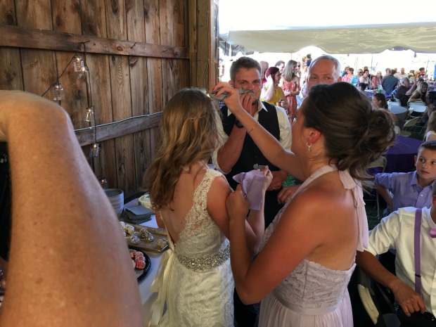 Bride and groom after cake smash