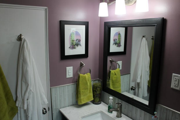 Purple gray and green bathroom renovation