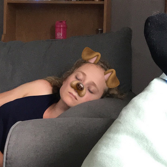 Girl sleeping dog snapchat filter