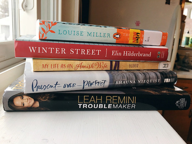 Stack of books Present Over Perfect Troublemaker, Winter Street