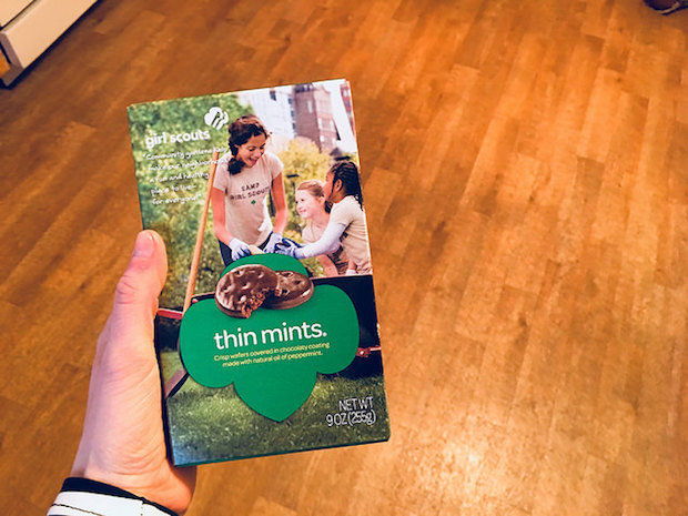 Thin mints girl scout cookies in box