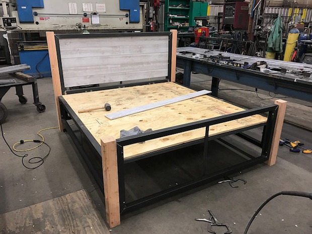 Wood and steel bed king sized with shiplap industrial 