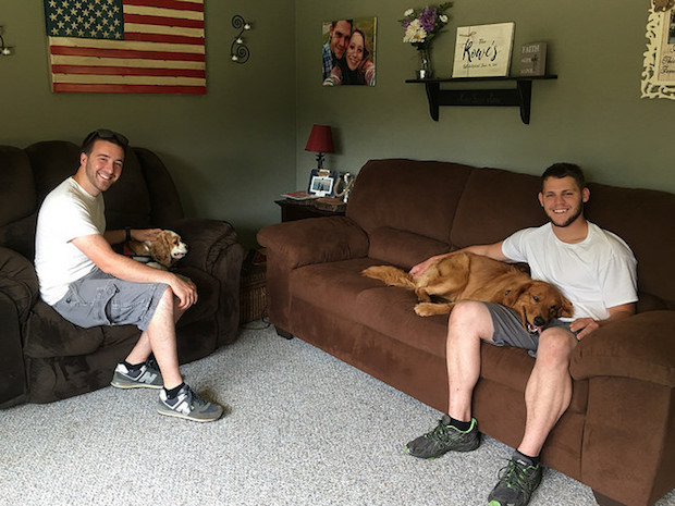 Guys and golden retriever and cocker spaniel