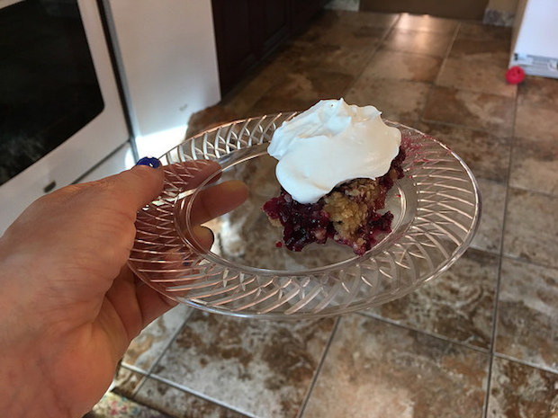 Fruit cobbler with homemade whipped cream