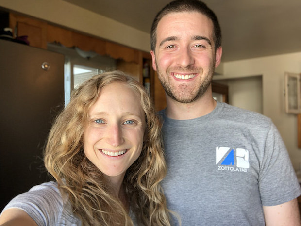 Husband and wife smiling