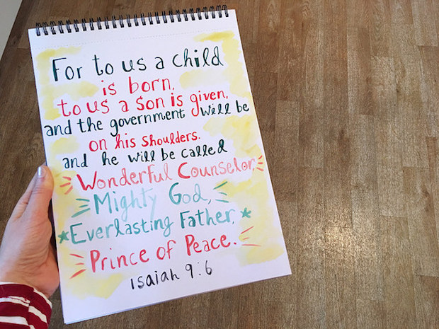 Isaiah 9:6 watercolor and marker hand lettering for Christmas