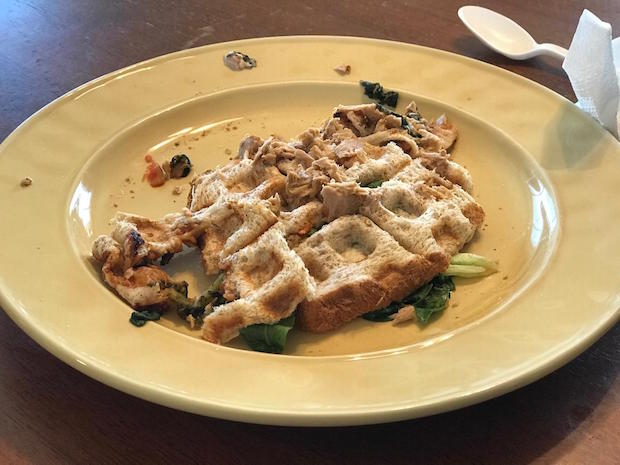 Tuna sandwich panini in waffle iron