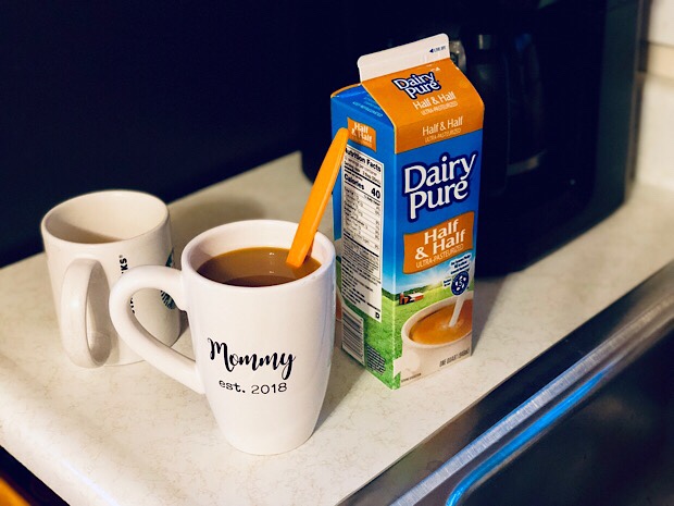 Coffee and Dairy Pure half and half in a Mommy mug