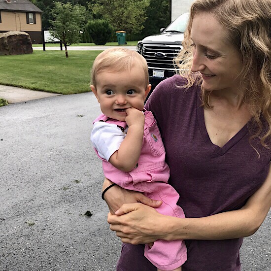 Baby girl in pink Carhartt Biba