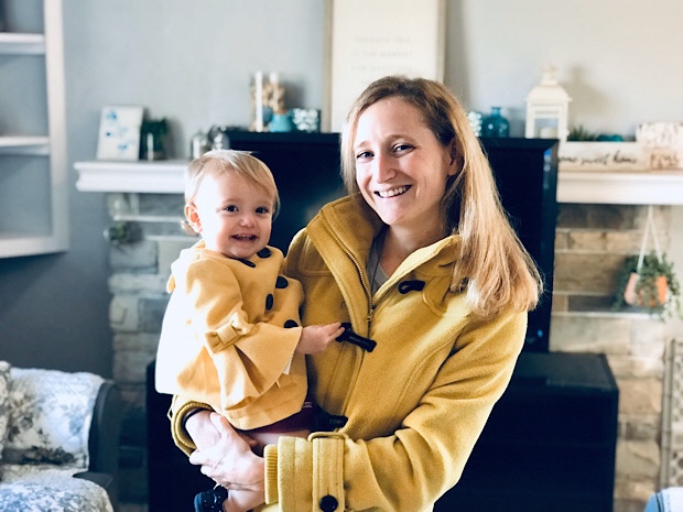 Mother and daughter in matching coats