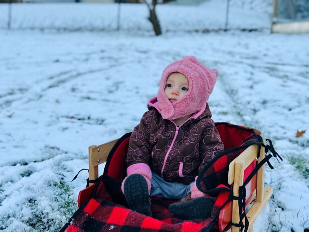 Baby in L.L. Bean sled
