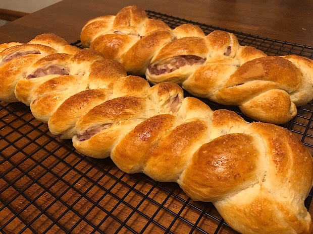 Loaves of challah bread with onion