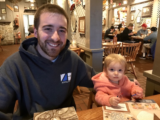 Dad and daughter at Cracker Barrel