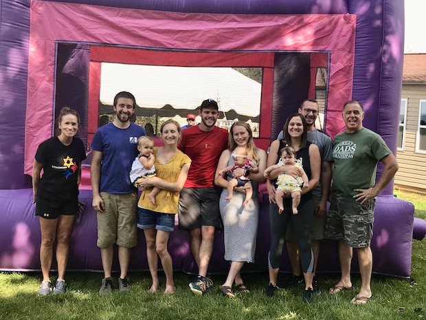 Family photo with bounce house 