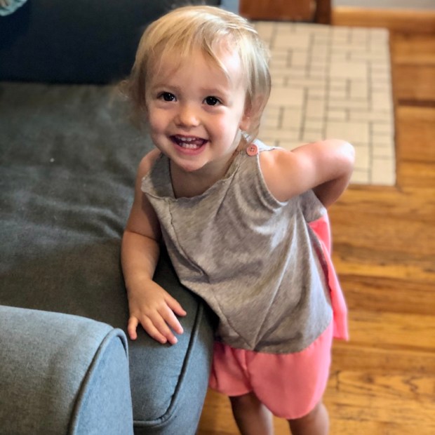 Toddler in homemade dress