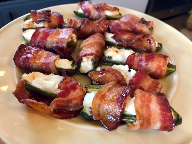 Stuffed bacon-wrapped jalapeño poppers