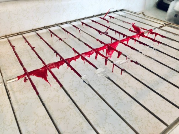 Melted plastic on oven rack