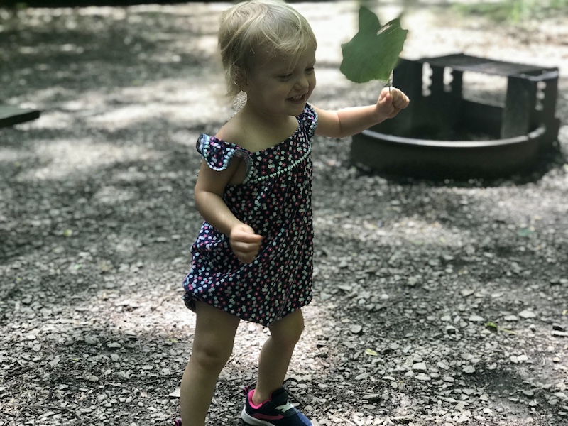 Toddler with a leaf