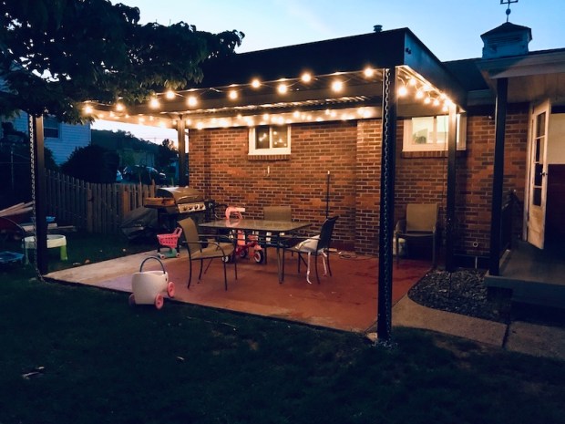 Back porch with string lights