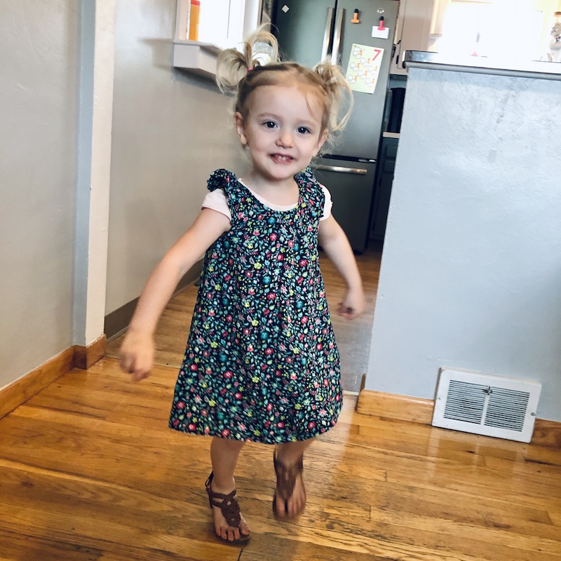 Toddler girl with pigtails and dress