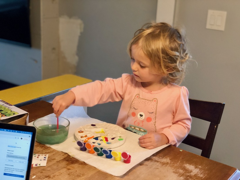 Toddler painting stepping stone