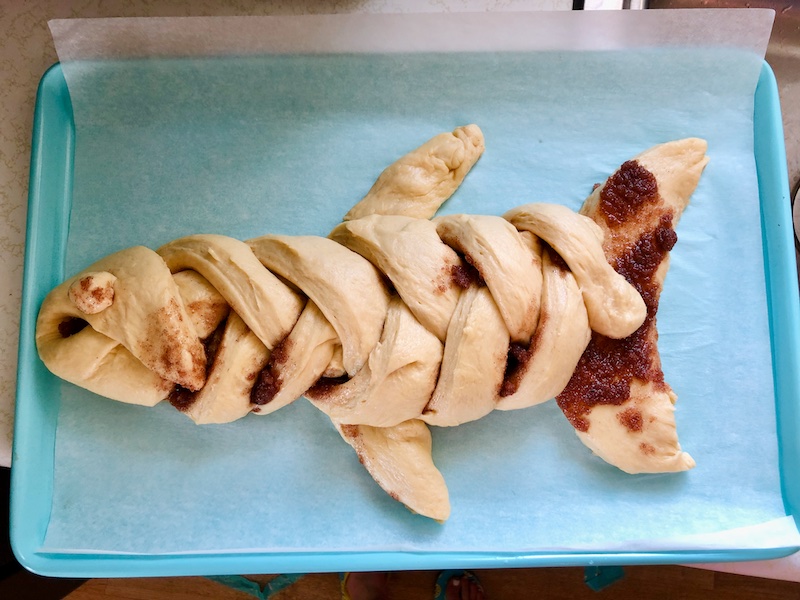 Challah bread in the shape of a shark