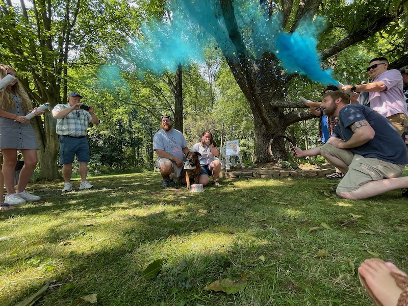 Gender reveal party and cake