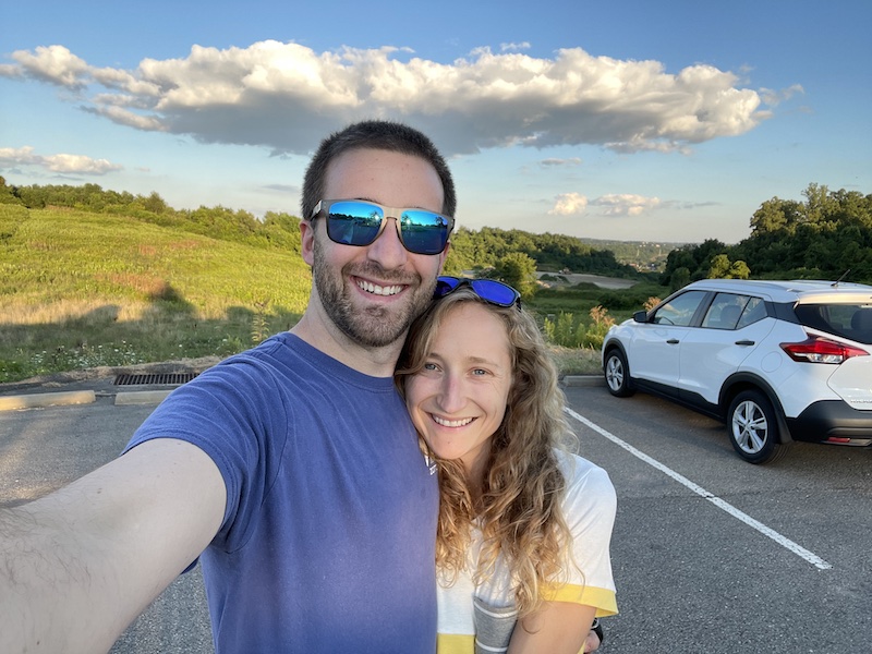 Husband and wife on trail taking a selfie
