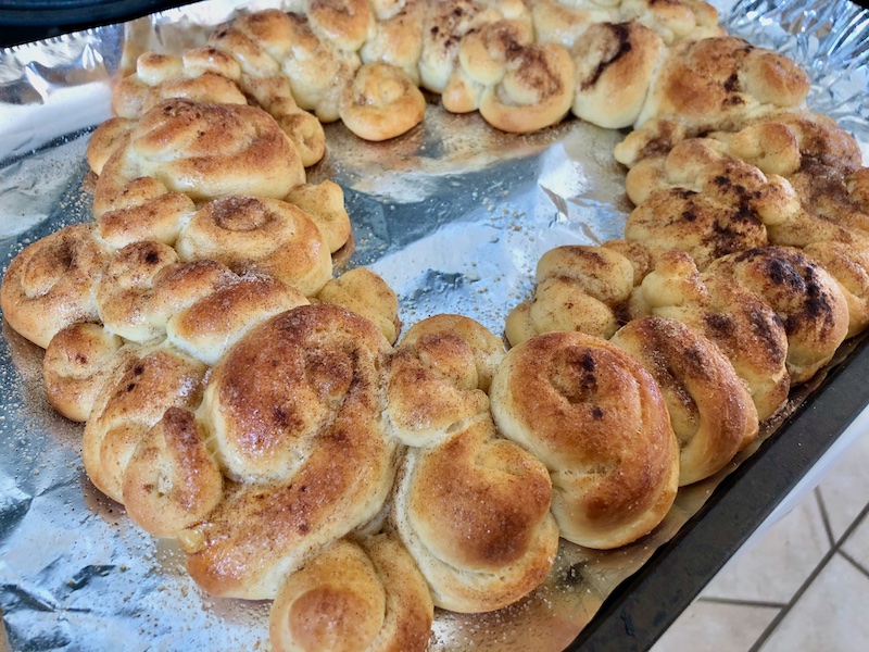 Cinnamon sugar challah bread wreath