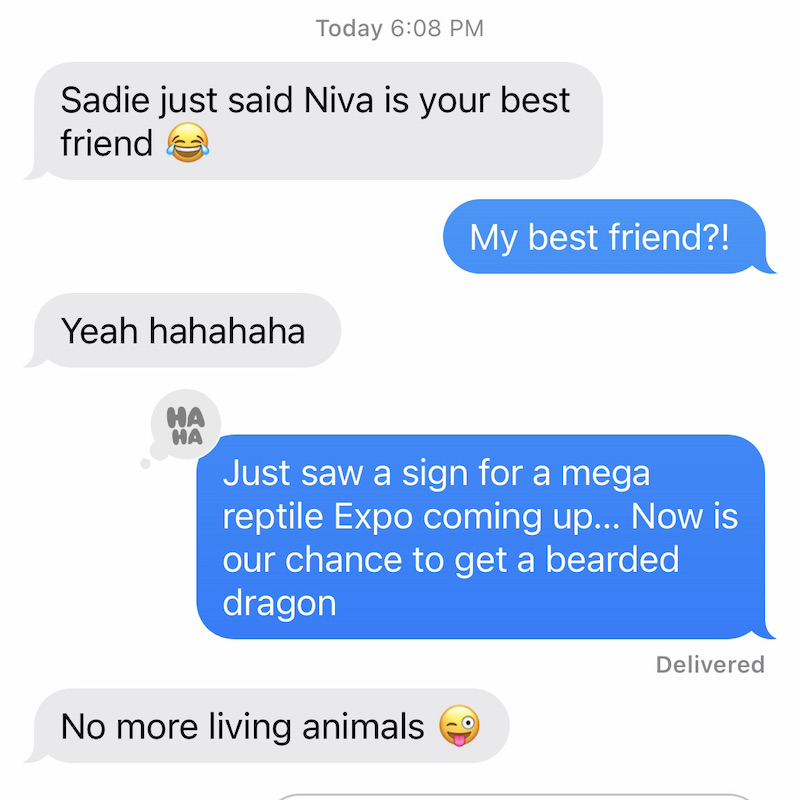 Funny text message between married couple about pets