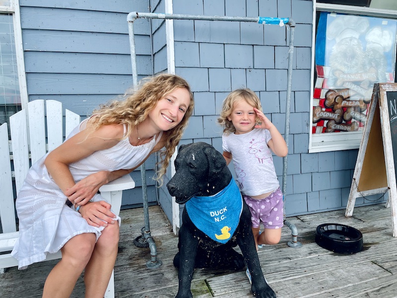 Mom and daughter at dog store in Duck, NC