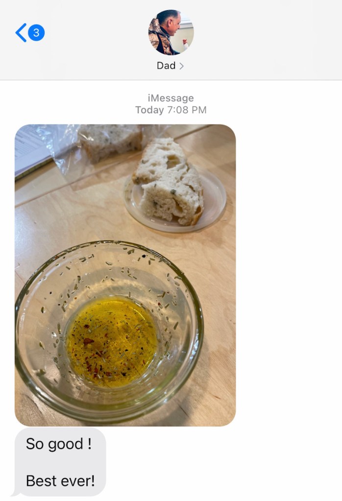 Text from dad to daughter about bread