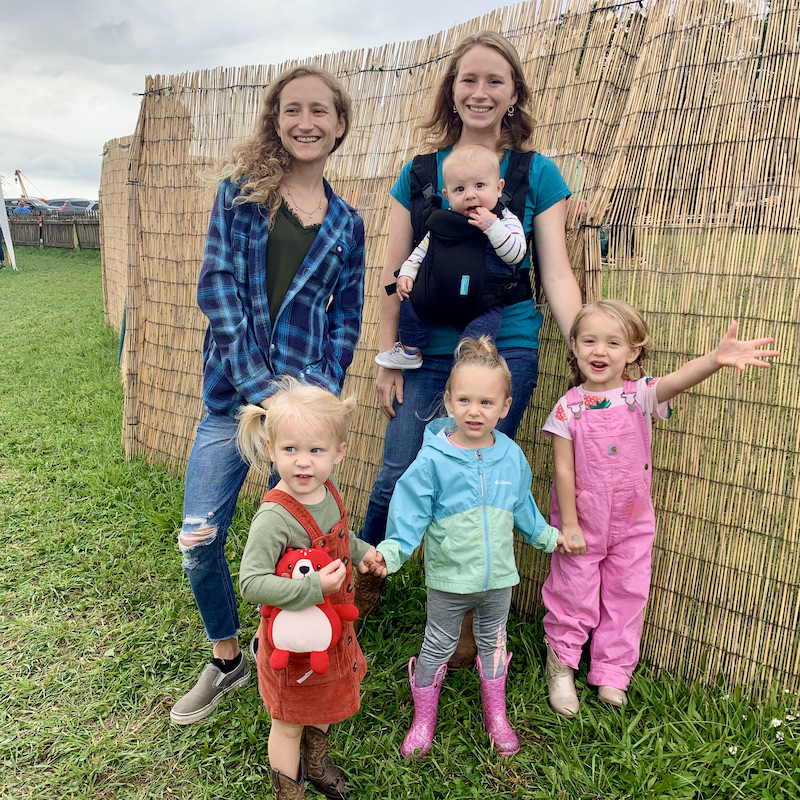 Girls with four kids at corn maze