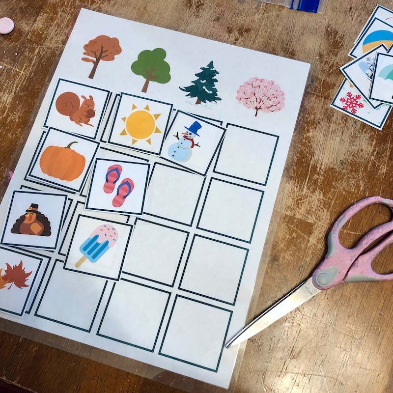 Preschool worksheet to teach seasons with using a laminator