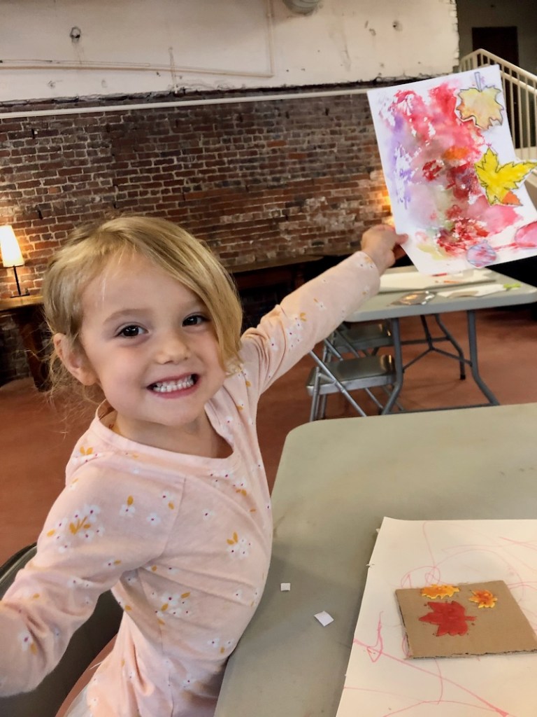 Toddler doing crafts at Andrew Carnegie Free Library with Artsmiths of Pittsburgh