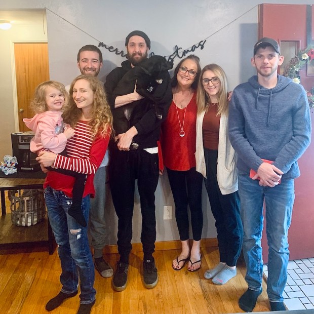 Extended family picture with dog