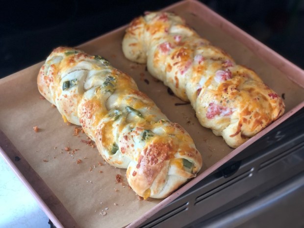 Jalapeno Cheddar and Tomato Basil Mozzarella Challah Bread