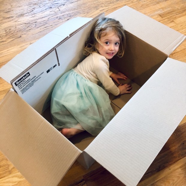 Toddler girl in a box