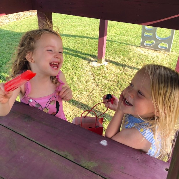 Toddler girls laughing together