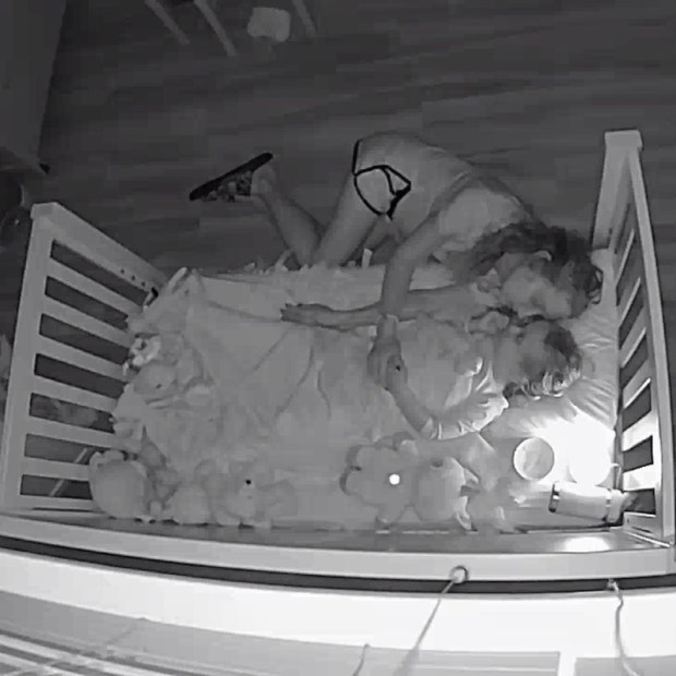 Mom and daughter on baby monitor