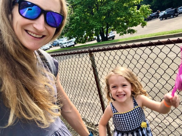 Mom and daughter walking to Pittsburgh Zoo