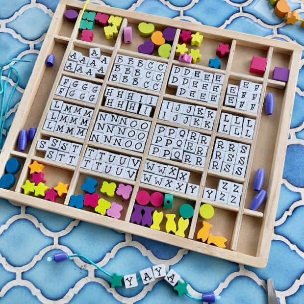 Melissa and Doug wooden alphabet stringing beads