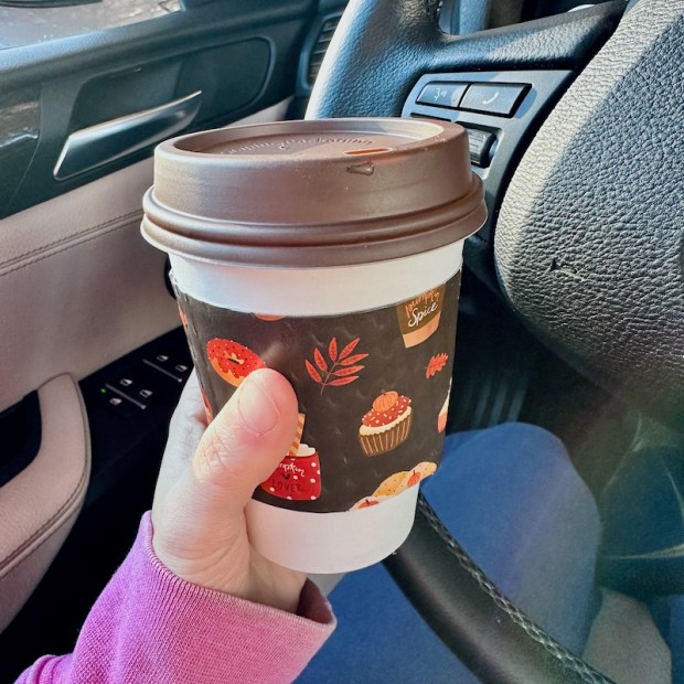 Coffee with fall sleeve from LaBella Bean in Pittsburgh, PA