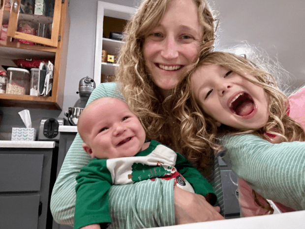 Mom with son and daughter selfie