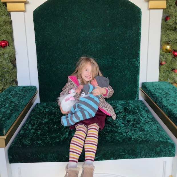 Big sister holding newborn baby brother on chair during Christmastime at the National Aviary in Pittsburgh, PA