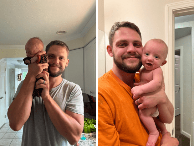 Dad holding preemie baby with IUGR