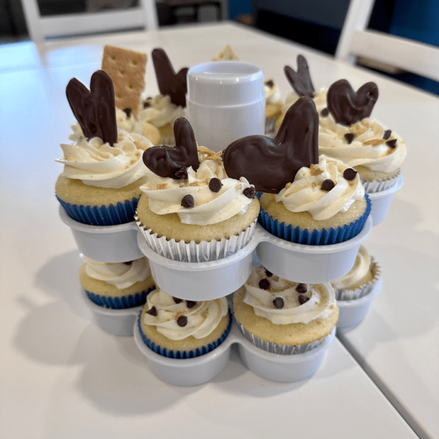 S'mores cupcakes with chocolate hearts