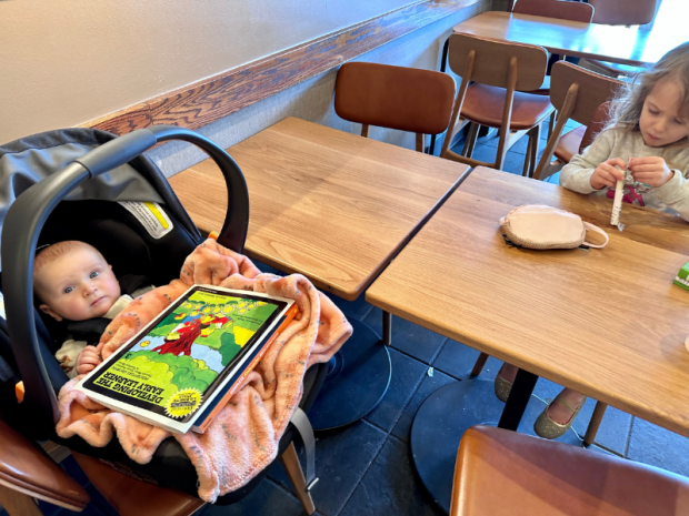 Baby and young girl at Starbucks